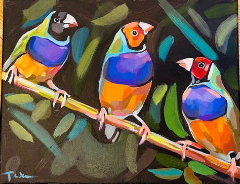 Original Tropical Birds Painting Etsy