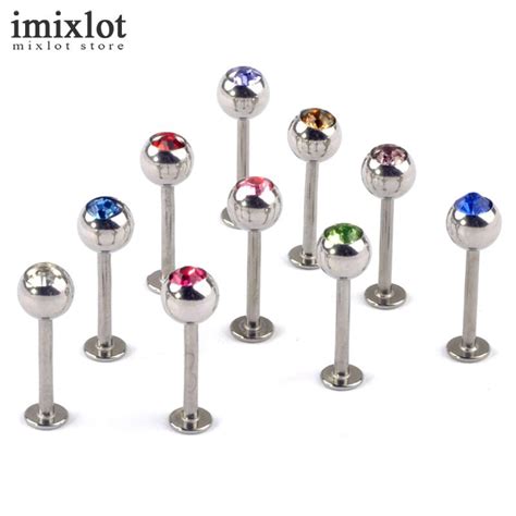 Imixlot 50pcslot Stainless Steel Crystal Tongue Rings Bars Barbell