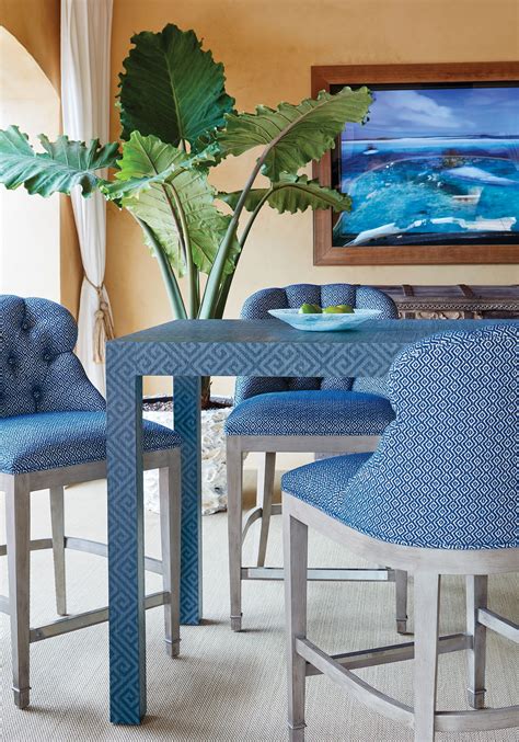 Middleton Bar Stool In Talisman Woven Fabric In Blue Wrapped Dining