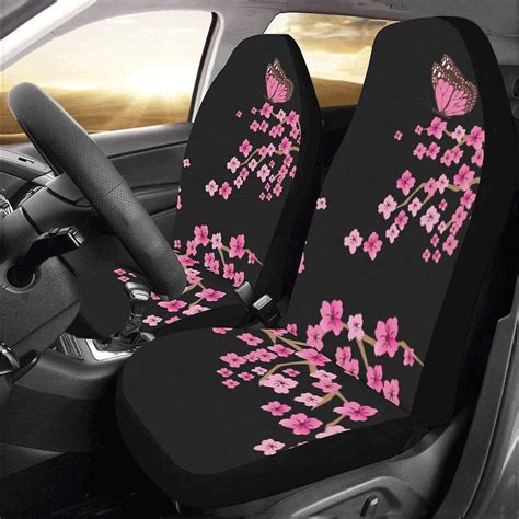 set of 2 car seat covers cherry blossom with butterflies universal auto front seats protector