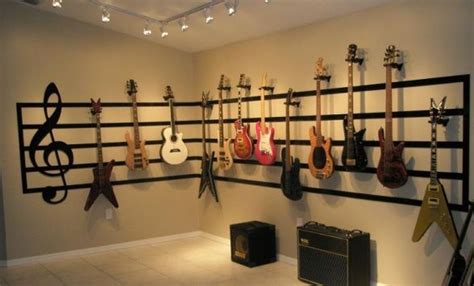 Check out this massive list of home studio setup ideas. music room decorating ideas | Great Room Guitar Display ...