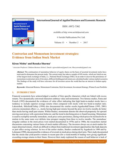 Active investors apply different investment strategies and philosophies in executing their mandates. (PDF) Contrarian and Momentum investment strategies ...