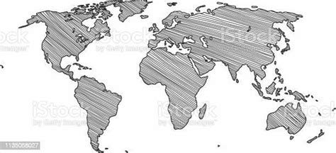 Freehand World Map Sketch On White Background Stock Illustration