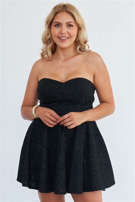 Samiraboutique Plus Size Strapless Black Floral Lace Embroidered Flare Mini Dress Walmart