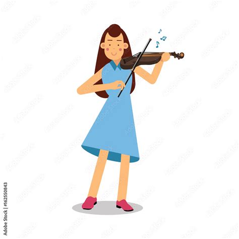 Young Woman Playing A Violin Cartoon Character Violinist Playing