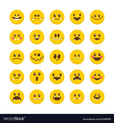 Cartoon Faces With Emotions Emoticon Emoji Icons Vector Image