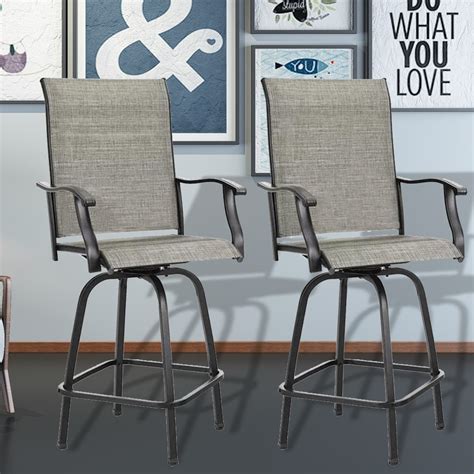 Swivel Metal Frame Outdoor Bar Stools Height Patio Chairs All Weather