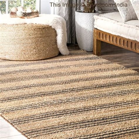 Striped Pattern Square Jute Area Rug 5 X 5 For Bedroom Etsy In 2021