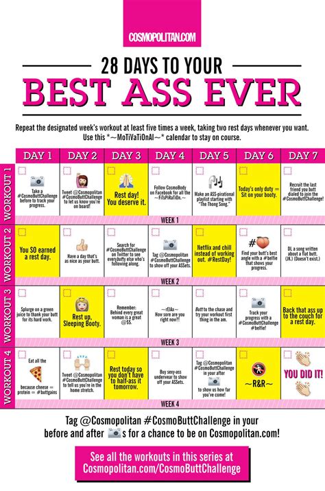 Heres How To Get Your Best Butt Ever In 28 Days Twists Butt Workouts And Calendar