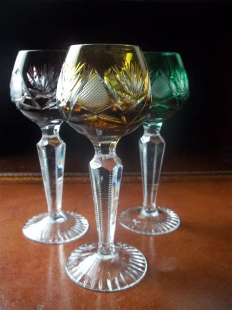 Vintage Etched Colored Liqueur Sherry Glasses Set Of 3 Haute Juice