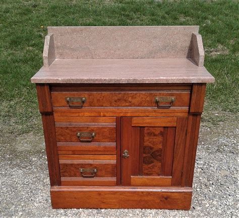 Antique Victorian Eastlake Walnut Wash Stand W Pink Marble Etsy In