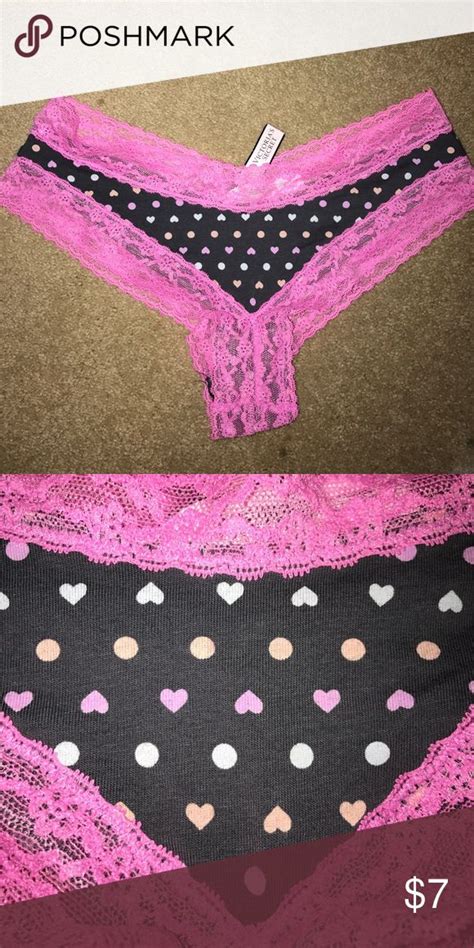 vs panty brand new victorias secret lace trim polka dot heart pattern cheeky style medium