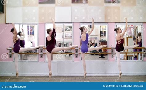 In Ballet Hall Young Ballerinas In Purple Leotards Perform Part De Bra