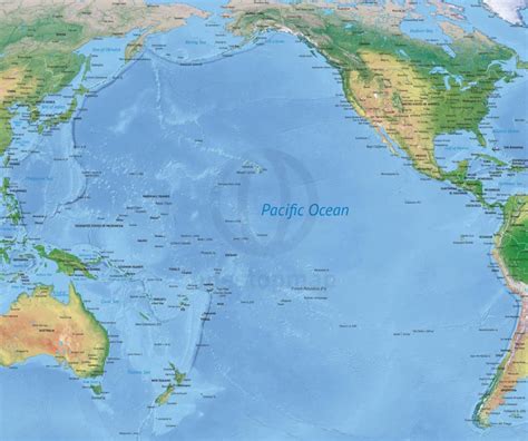 Vector Map of the Pacific Ocean political with shaded relief | One Stop Map