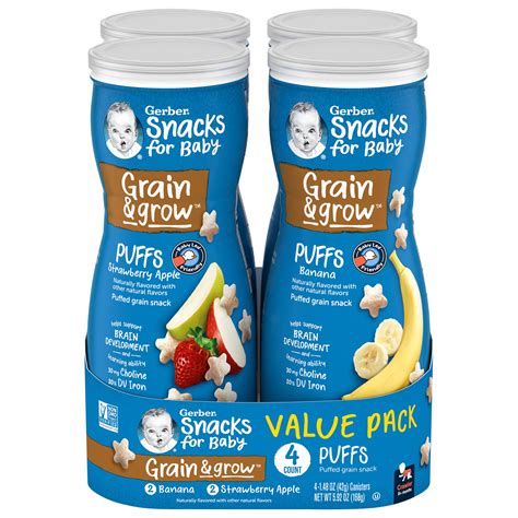 Gerber Snacks For Baby Grain And Grow Puffs Banana And Apple Strawberry