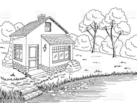 Drawing the landscape with john hulsey. Lake House Graphic Black White Landscape Sketch ...