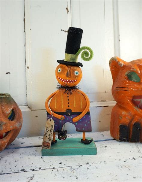 Halloween Decor Halloween Folk Art Pumpkin Vintage Style Etsy