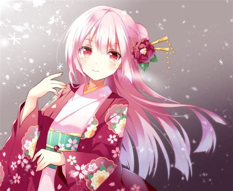 Gradient Japanese Clothes Kimono Long Hair Original Pink