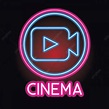 Movie Cinema Entertainment Logo With Neon Sign Effect Vector ...