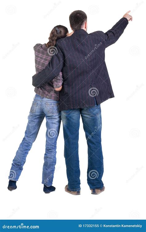 Young Couple Pointing At Wall Rear View Stock Image Image Of Couple