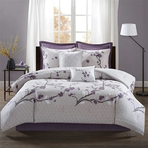 Purple Flowers Floral Skyblue Pattern Print Duvet Quilt Covers Sets 4pc