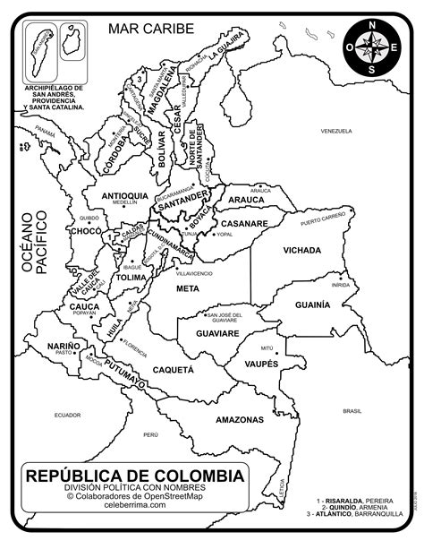 Las principales ciudades de los llanos orientales son en su orden: Mapa de Colombia con sus departamentos y capitales para ...