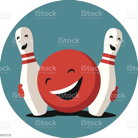 Funny Bowling Ball Hugging With Cute Pins Stock Illustration Download