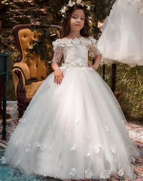 Off Shoulder White Ivory 2019 Flower Girls Dresses For Wedding Half