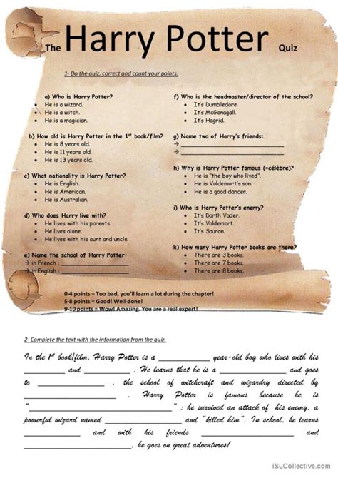 The Harry Potter Quiz English Esl Worksheets Pdf And Doc