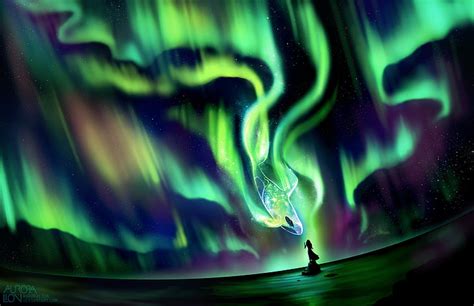 Hd Wallpaper Anime Original Aurora Borealis Fantasy Girl Whale Night Wallpaper Flare
