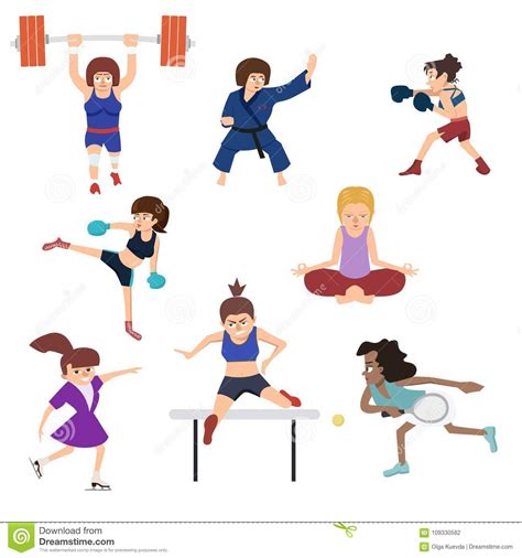 Women Doing Sport Vector Cartoon Set Stock Vector Illustration Of