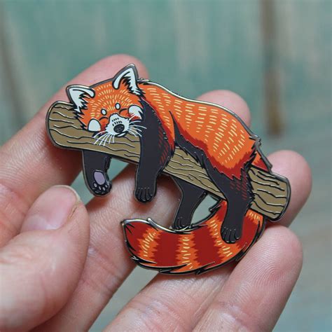Red Panda Illustration Hard Enamel Pin Badge By Lyndsey Green