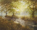 David Waller (British 1945-): 'Woodland Walk', oil on canvas mounted ...