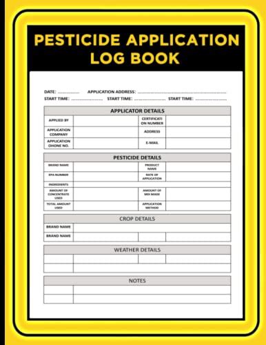 Pesticide Application Log Book Pesticide Spray Record Sheet Chemical