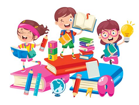 Happy School Kids On Big Books 1219757 Vector Art At Vecteezy