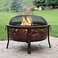 Sunnydaze 30" Fire Pit Steel with Northwoods Fishing Design and Spark ...