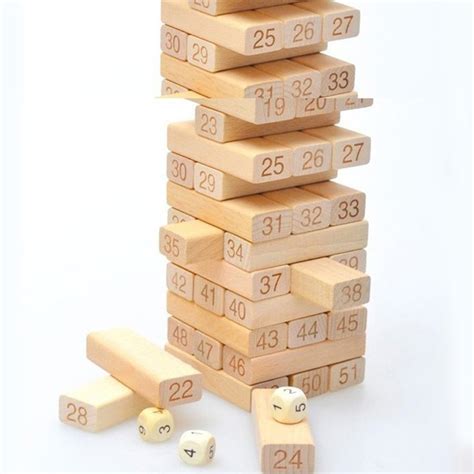54 Pieces Number Toppling Timbers Wooden Blocks Game Stacking Blocks