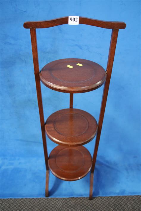 Lot Mahogany Folding 3 Tier Wooden Afternoon Tea Stand As Found