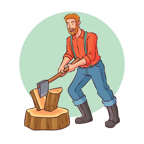 A Woodcutter Is Chopping Wood Vector Art At Vecteezy