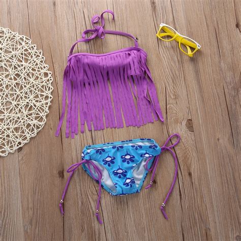 2019 Girls Kids Child Tassels Tankini Brazilian Bikini Biquni Beachwear