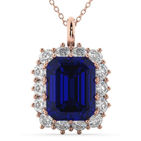 Emerald Cut Blue Sapphire Diamond Pendant K Rose Gold Ct Ad
