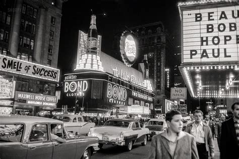 Broadway Theatre District Times Square At Night New York 1957 R