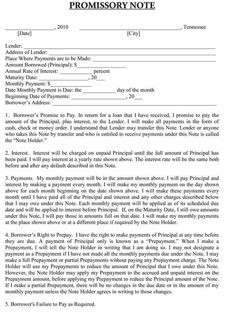 promissory note templates forms word