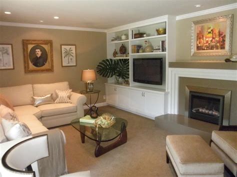 Neutral Transitional Living Room With Built In Cabinets Hgtv