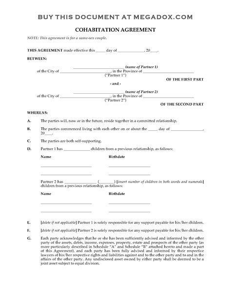 Free Cohabitation Agreement Template