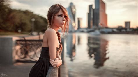 Bokeh Ksenia Kokoreva Women Outdoors Face Cityscape Bare Shoulders