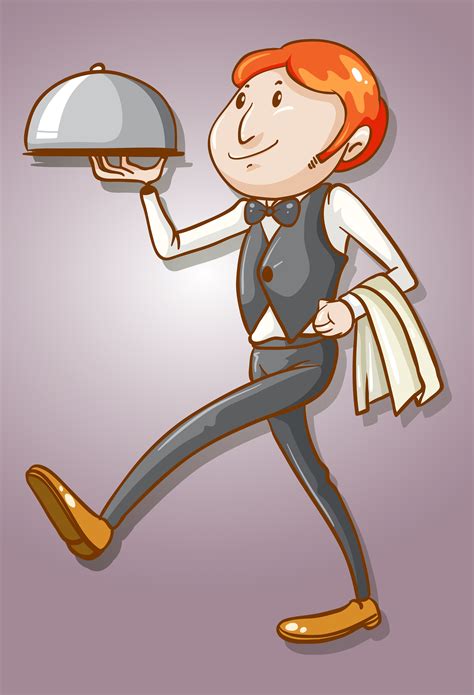 Waiter Serving Tray Of Food 366729 Vector Art At Vecteezy