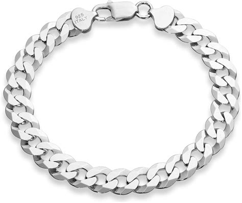 Miabella 925 Sterling Silver Italian Solid 9mm Diamond Cut Cuban Link Curb Chain Bracelet For