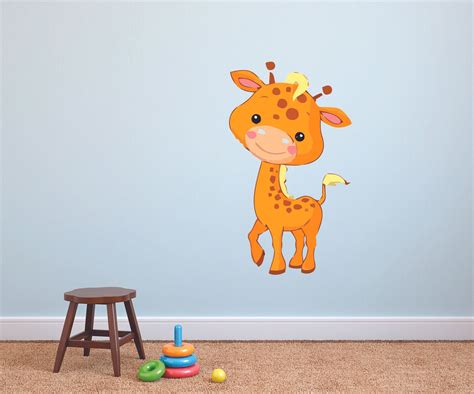 Baby Giraffe Happy Cartoon Animal Character Wall Art Decal Vinyl