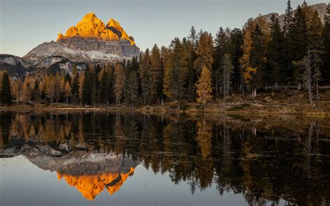 Download Wallpapers Lago Antorno Dolomiti Evening Sunset Mountain